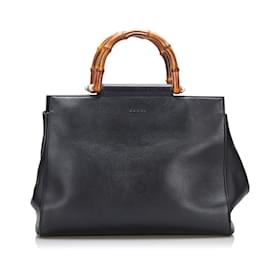 Gucci-Nappa Bamboo Nymphaea Top Handle Bag  453766-Black