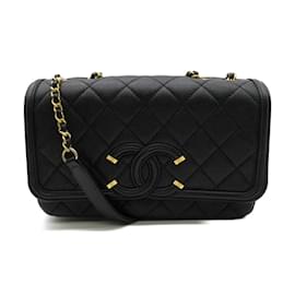 Chanel-CC Caviar Filigree Crossbody Bag-Black