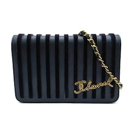Chanel-Velvet Stripe Chain Crossbody Bag-Blue