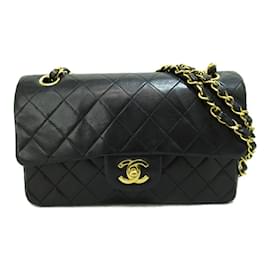 Chanel-Kleine klassische gefütterte Überschlagtasche-Schwarz