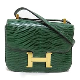 Hermès-Sac à bandoulière en cuir Hermes Constance 061741CC en très bon état-Vert