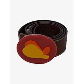 Miu Miu-Cinturón de piel marrón con detalle de frutas en la hebilla.-Castaño