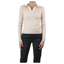 Diane Von Furstenberg-Top polo canelado creme - tamanho M-Cru