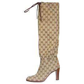 Gucci-Braune kniehohe Stiefel mit Monogramm – Größe EU 37-Braun