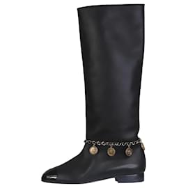 Chanel-Stivali alti al ginocchio neri con ciondoli CC - taglia EU 37-Nero