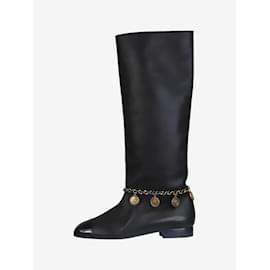 Chanel-Stivali alti al ginocchio neri con ciondoli CC - taglia EU 37-Nero