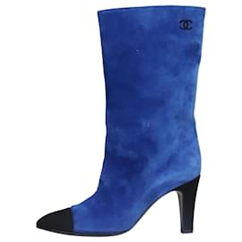 Chanel-Bottines à bout pointu en daim bleu - taille EU 36.5-Bleu