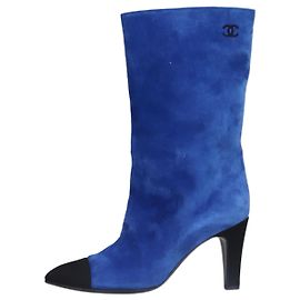 Chanel Blue suede pointed toe boots - size EU 36.5 Blue