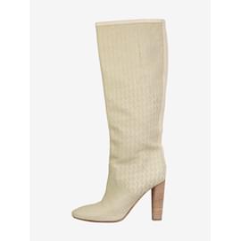 Hermès-Beige H pattern knee high boots - size EU 36.5-Beige