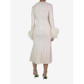 Self portrait-Cream feather-trimmed sequined dress - size UK 10-Cream