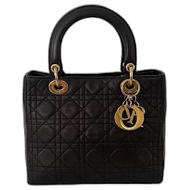 Dior-Lady Dior black Medium vintage bag-Black,Gold hardware