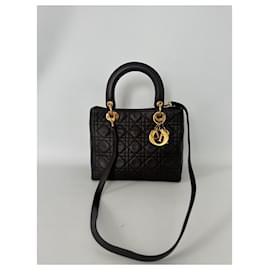 Dior-Lady Dior black Medium vintage bag-Black,Gold hardware