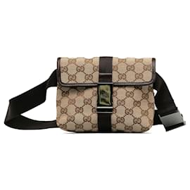 Gucci-Gucci bolso de cinturón de lona GG marrón-Castaño,Beige