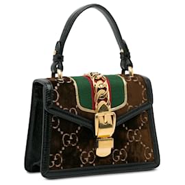 Gucci-Bolso satchel Sylvie de terciopelo mini GG marrón de Gucci-Castaño,Marrón oscuro