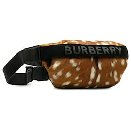 Burberry-Marsupio Burberry in nylon stampato con logo marrone-Marrone