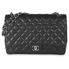 Chanel-Chanel Black Quilted Caviar Maxi Double Flap Bag-Black