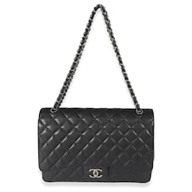 Chanel-Chanel Black Quilted Caviar Maxi Double Flap Bag-Black