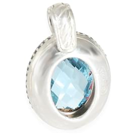 David Yurman-David Yurman Blue Topaz & Sapphires Oval Enhancer in Sterling Silver-Silvery,Metallic