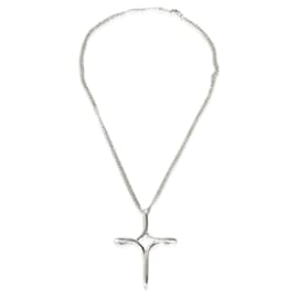 Tiffany & Co-TIFFANY & CO. Elsa Peretti Infinity Cross Pendant in Sterling Silver on a Chain-Silvery,Metallic