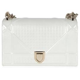 Dior-Christian Dior White Micro Cannage Patent Small Diorama Flap Bag-White