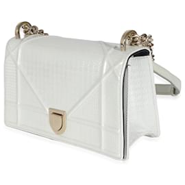 Dior-Christian Dior White Micro Cannage Patent Small Diorama Flap Bag-White