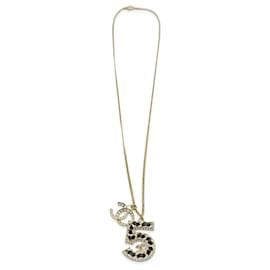 Chanel-Chanel 2023 NO.5 Woven Chain Pendant WIth Strass CC And Leather Gold Plated-Golden,Metallic