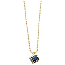 Tiffany & Co-TIFFANY & CO. Pendentif Cube Saphir & Diamant en18K or jaune-Doré,Métallisé