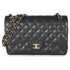 Chanel-Chanel Black Quilted Caviar Jumbo Double Flap Bag-Black