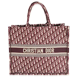 Dior-Christian Dior Burgundy Oblique Canvas Large Book Tote-Red,Dark red