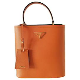 Prada-Prada Panier-Tasche aus orangefarbenem Saffiano-Leder-Orange
