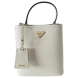 Prada-Prada basket bag in white Saffiano leather-White