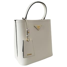 Prada-Prada basket bag in white Saffiano leather-White