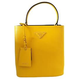Prada-Prada Panier bag in yellow Saffiano leather-Yellow
