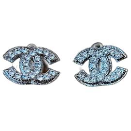 Chanel-Orecchini a clip con strass CC-Argento