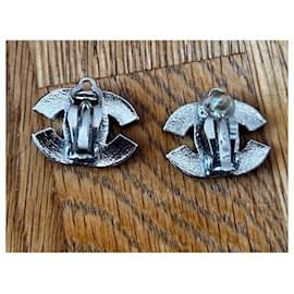 Chanel-CC rhinestone clip earrings-Silvery