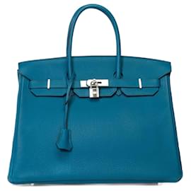 Hermès-Sac HERMES Birkin 35 en Cuir Bleu - 101733-Bleu