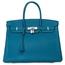 Hermès HERMES BIRKIN BAG 35 in Blue Leather - 101733 Blue