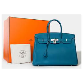 Hermès-Bolsa HERMES BIRKIN 35 em couro azul - 101733-Azul