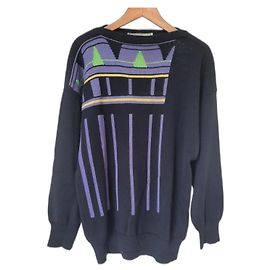 Gianni Versace Strickwaren Vintage Herren Wollpullover 80S 90S Schwarz Mehrfarben