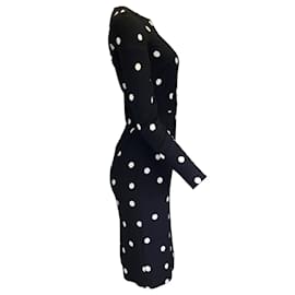 Autre Marque-Dolce & Gabbana Negro / Vestido midi de crepé de manga larga con estampado de lunares blanco-Negro