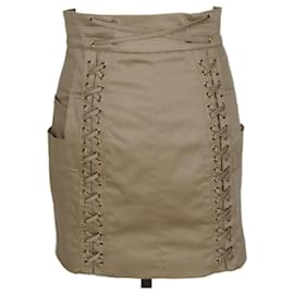 Balmain-Beige Lace Up Mini Skirt-Beige