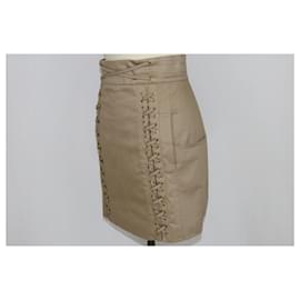 Balmain-Beige Lace Up Mini Skirt-Beige