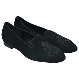 Ralph Lauren Black RL Embellished Smoking Slippers Black
