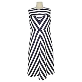 Autre Marque-Dark blue/White Stripe Midi Dress-Blue