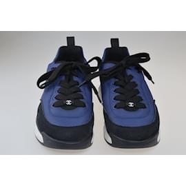Chanel-Chanel blue/Black Neoprene And Suede CC Low Top-Black
