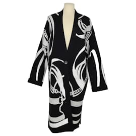 Hermès-Schwarze Farbe/Weiße lange Strickjacke von Promenade du Matin-Schwarz
