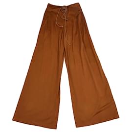 Hermès-Pantalon large marron à cordon de serrage-Marron