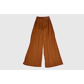 Hermès-Pantaloni larghi con coulisse marroni-Marrone