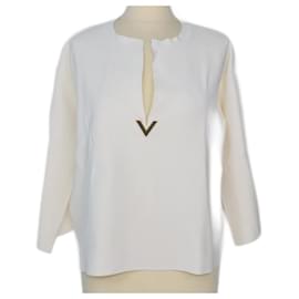 Valentino-Tunique courte en tricot blanche à logo V-Blanc