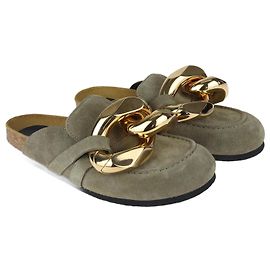 JW Anderson Green Suede Link Accents Flat Slide Green